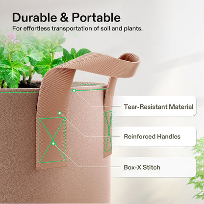 VIVOSUN 5-Pack 7 Gallons Grow Bags Heavy Duty Thickened Nonwoven Fabric Pots with Strap Handles Tan