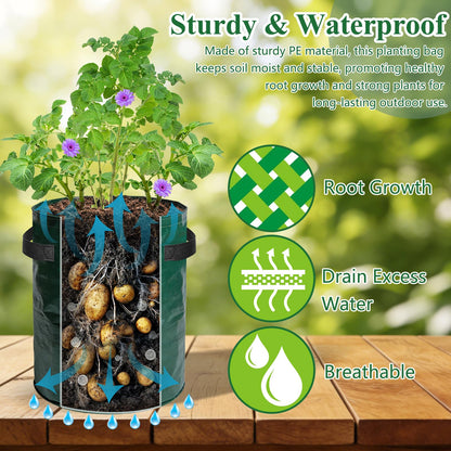 cyrico Potato Grow Bags, 10 Gallon 6 Pack Grow Bags for Potatoes with Flap Harvest Window and Handles, Sturdy PE Fabric Pots Potato Planter Garden Planting Bags for Onion Fruits Tomato Vegetables