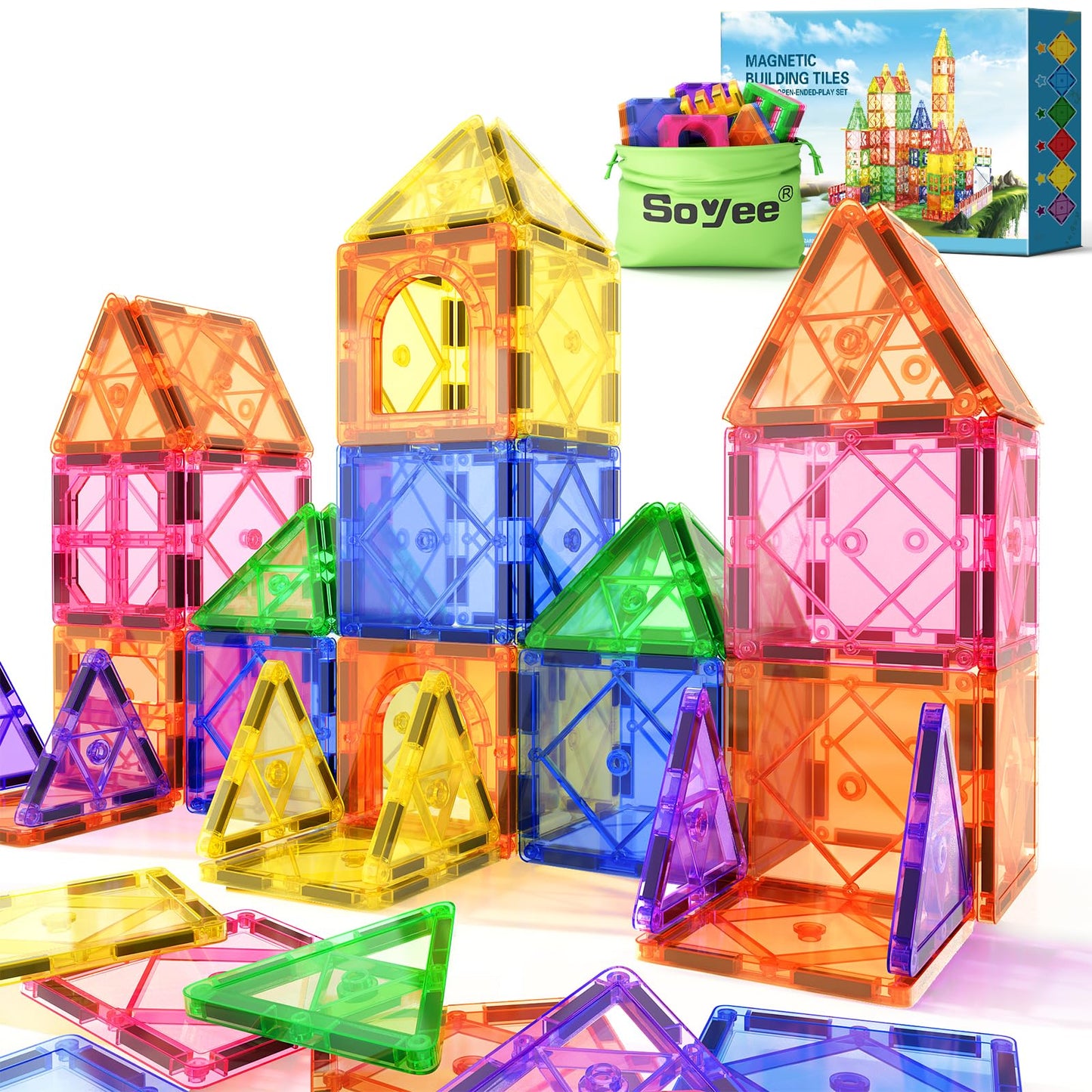 Magnetic Tiles Toddler Toys Magnetic Building Blocks for Kids Ages 3-12 STEM Educational Toys for Girls & Boys Sensory Toys for Kids with Autism Classroom Must Haves Outdoor Toys