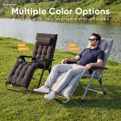 NEWBULIG Zero Gravity Chair, Folding Patio Recliner with Removable Cushion & Cup Holder Trays, Portable Lounge Chair for Beach & Camping, Classic Black