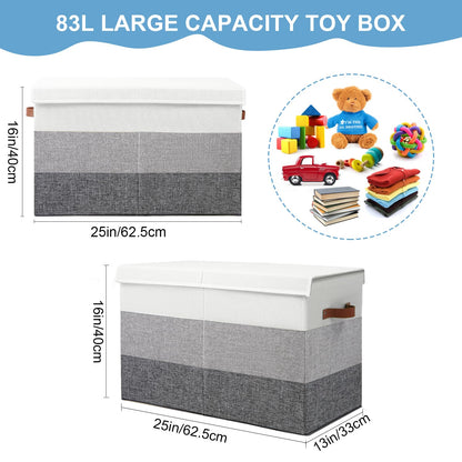 Mayniu Toy Box Storage Chest with Divider, Large Sturdy Toy Bin Organizer Basket with Lid for Kids, Boys, Girls, Nursery, Living Room, Bedroom, Playroom, Closet, 25"x13" x16"(Gradient Grey)