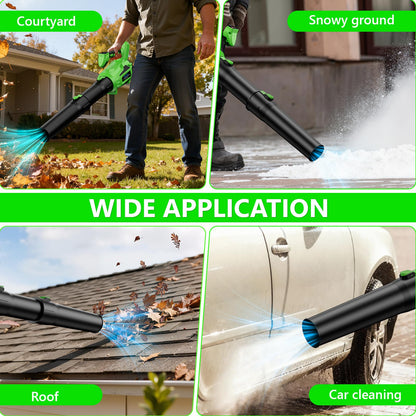 SOUSKY Leaf Blower Cordless, Battery Leaf Blower with 2 * 6.0Ah Batteries and Charger, 21V Brushless Electric Leaf Blowers with 5 Speed Levels and Turbo Mode for Lawn Care,Blowing Leaves,Yard Cleanup