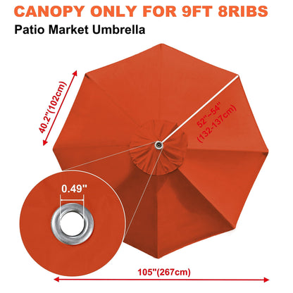 EliteShade USA 9FT Patio Umbrella Replacement Covers 8 Ribs Market Umbrella Canopy Cover (CANOPY ONLY) (Rust)