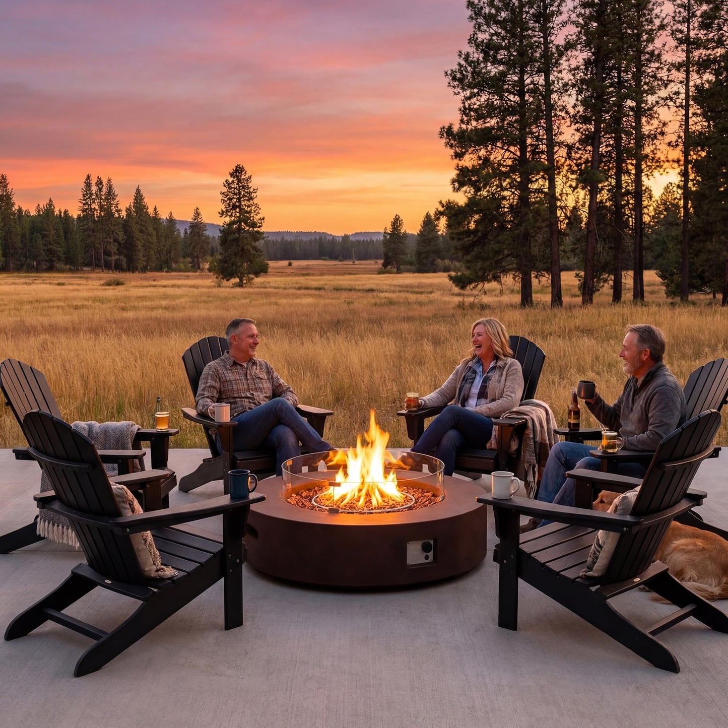 COSIEST 2-Piece Outdoor Propane Firepit Table Set w Tank Table, 42 inch Dark Fire Table Certified, 50,000 BTU w Bronze Round Base,Wind Guard and 16 inches Tank Side Table 20lb for Garden,Pool