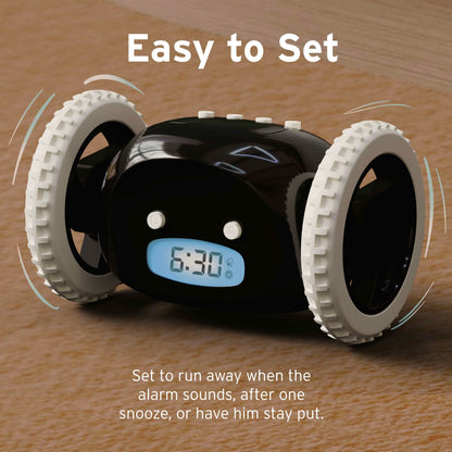 CLOCKY Alarm Clock on Wheels – Loud Rolling Alarm Clock for Heavy Sleepers | Runaway Clock that Jumps & Runs to Wake You Up | Funny Unique Gift for Adults, Teens & Kids Bedrooms (Black)