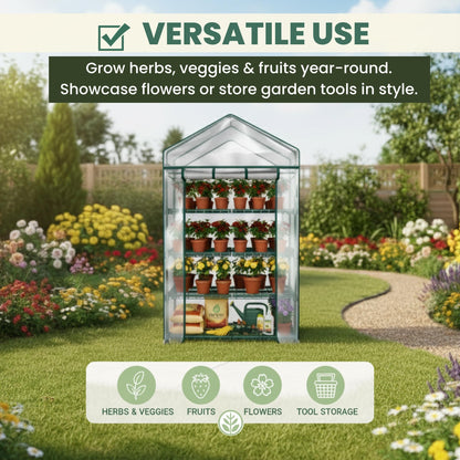 4 Tier Mini Greenhouse - Portable Greenhouse with Locking Wheels and PVC Cover for Indoor or Outdoor Green House by Pure Garden