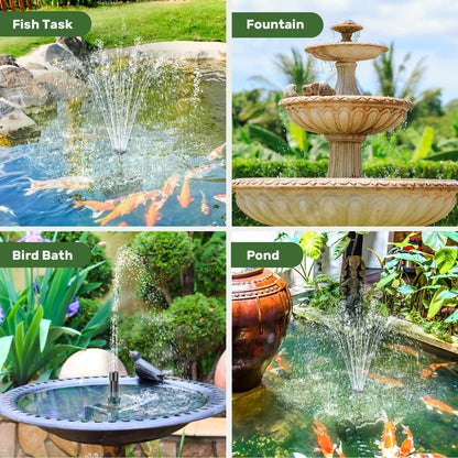 Antfraer 8W Solar Fountain Pump With 3600mAh Battery Backup, Solar Water fountain for Bird Bath with Double-Layer Nozzles & 5Ft PVC Tubing for Bird Bath Small Pond Waterfall DIY Features