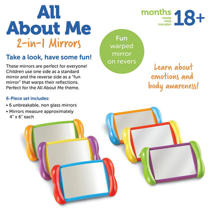 Learning Resources All About Me 2 in 1 Mirrors - 6 Pieces, Ages 18+ months Toddler Social Emotional Learning Toys, Mirror for Kids
