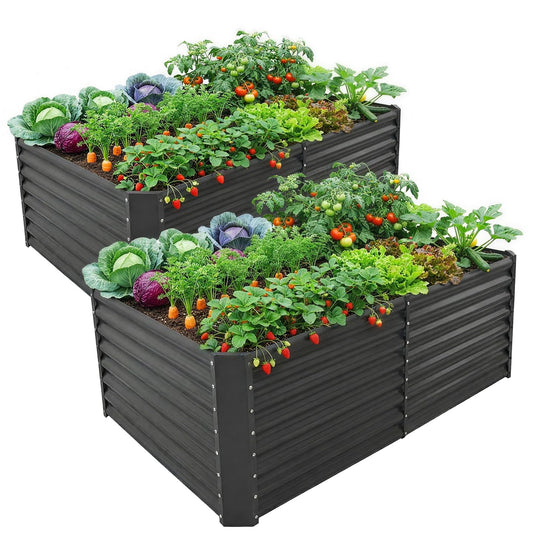 Land Guard 2 Pack 6×3×2 ft Galvanized Metal Raised Garden Bed, 2FT Deep Root Elevated Planter Box Steel Large Vegetable Flower Bed Kit, Gray