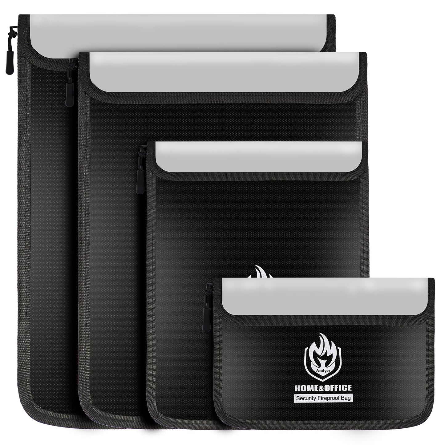 4 Pack Fireproof Document Bags, Waterproof Document Pouch Holder with Zipper, Fire Proof Money Bag for Cash, Fireproof Envelope Fire Safe Bag, Fire Resistant Storage for Legal/A4 Size (Black)