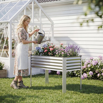 Giantex Galvanized Raised Garden Bed with Legs Set 2, 46"x24"x31" Metal Elevated Planter Box for Gardening Vegetables, Flowers & Fruits, Large Outdoor Planting Box for Garden Backyard & Patio, Silver