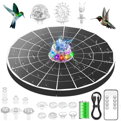 AISITIN 9W Solar Fountain Pump 2026, Solar Water Fountain Kit with 6600mAh Rechargeable Battery & 14 Nozzles & Charging Cable & Remote Control & 11 Colorful LED Lights for Garden Pond Pool Outdoor