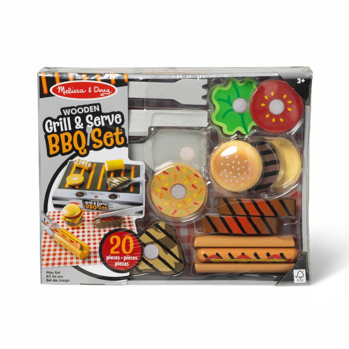 Melissa & Doug Grill and Serve BBQ Set with Pretend Play Toy Food & Kids Play Kitchen Accessories, Preschool Learning Toys for Girls & Boys 3+