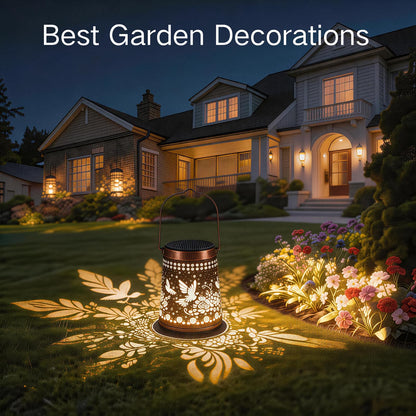 2 Pack Solar Lanterns Outdoor Waterproof Birthday Gifts for Women Mom Grandma, Hollowed-Out Metal Hummingbird Hanging Solar Lantern Lights Outdoor Decor, 2 Modes Lights Decor for Yard, Patio