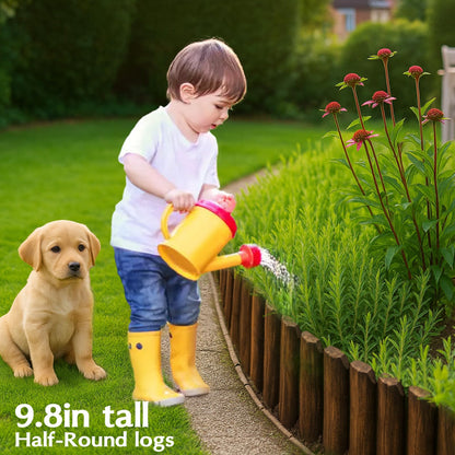 Wood Garden Edging for Landscaping, Round Log Fence Border for Flower Beds, Heavy-Duty Carbonized Pine with Rustic Look, Pre-Connected Natural Logs for Outdoor Paths and Lawns (11.8" H x 35" L, 1Pack)
