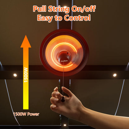 Patio Heater for Outdoor Use 1500W Electric Infrared Hanging Heater, Ceiling Mounted, Waterproof for Porch, Garage, Balcony, Overheat Protection Black