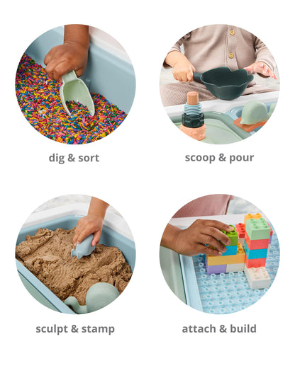 Skip Hop Discoverosity 3-in-1 Toddler Sensory Table with 13 Nature-Inspired Sensory Tools 8-Page Activity Guide 2 Bins and 2 Convertible lids, Age 18m+