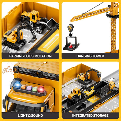 Carrier Truck Race Track Boy Toddlers Toys, Truck Toys for Toddlers 3-5 5-7, Toy Transport Car with Tower Crane Light & Sound, Excavators Cars Gifts for Age 3 4 5 6 7 Years Old Boys Girls