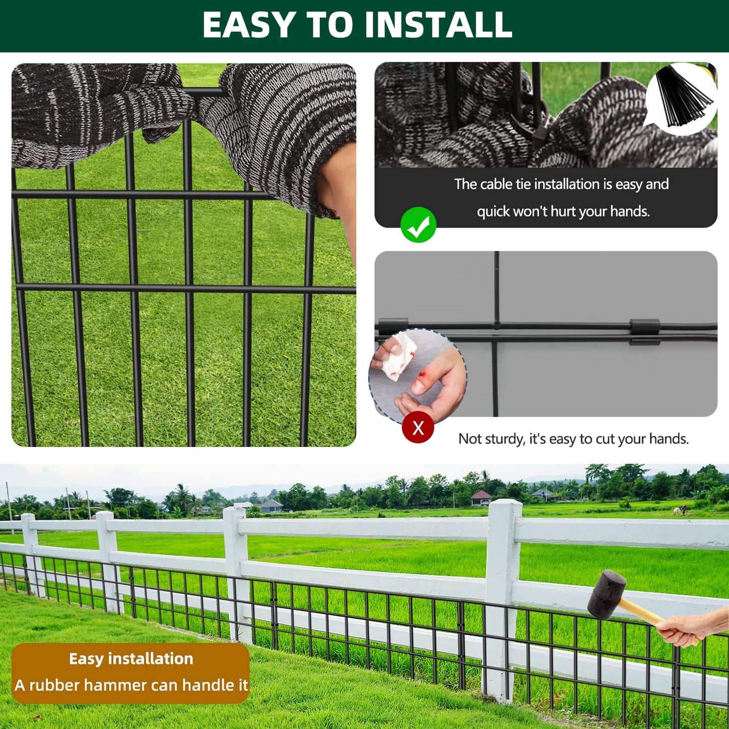 42.5ft(L) x 13in(H) Animal Barrier Fence, 30 Panels No Dig Garden Fence for Dog Rabbit, Rustproof Anti Digging Barrier, Garden Edging Border Ground Defense for Outdoor, Yard, Patio