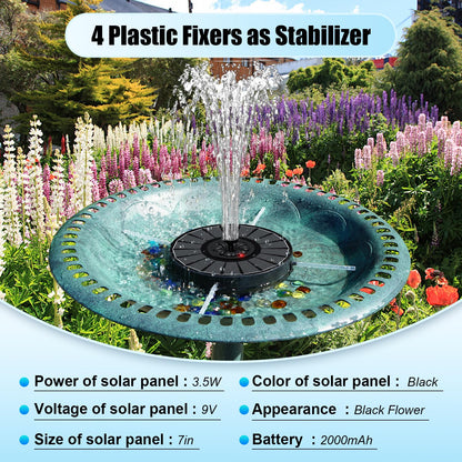 SZMP Solar Fountain Work On Cloudy Day,Solar Water Bird Bath Fountain with Faster Conversion Glass Solar Panel and Power Indicator,Built-in 2000mAh Battery,Outdoor Garden Decor(Black Panel)