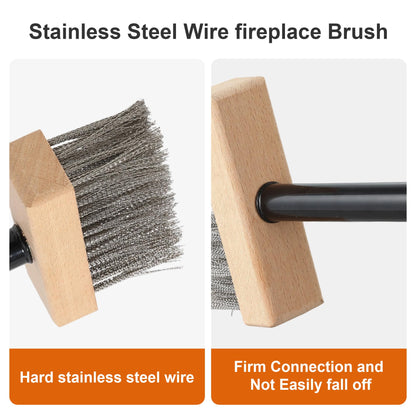 Cleaning Brush Deck Broom, Wire Brush Cleaning Tool for Fireplace Long Handle 43 Inch, Heavy Duty Steel Wood Burning Stove, Fire Pit Wire Outdoor Broom for Outdoor Moss Removal