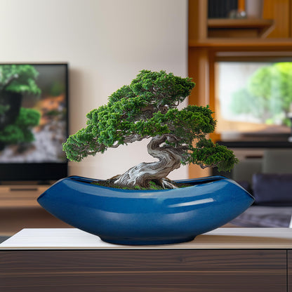 Teagas Bonsai Tree Pot 18 Inch - Ceramic Succulent Pots Large Bonsai Planter for Indoor Outdoor Plants Decorative Plant Pot with Drainage Hole Flower Pot for Home Garden Room Decor Blue