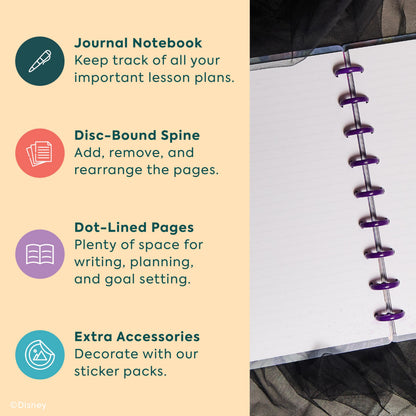 Happy Planner Disney Villains Notebook for Office, School or Journaling, Disc-Bound Notebook, Classic Size, 7" x 9.25", 60 Dot-Lined Pages, Made for Mayhem
