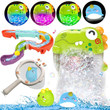 Light Up Dinosaur Bath Toys with Music, Bath Bubble Machine Toy for Kids Age 3-5 4-8 Toddler Summer Toys Bubble Maker for Bathtub - Floating Animal Water Toys Boy Girl Birthday Gift