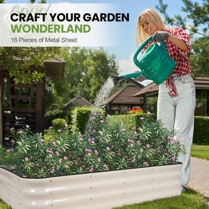 G GOOD GAIN 4-in-1 Adjustable Raised Garden Bed Kit | Galvanized Planter Boxes for Vegetables, Flowers | 12" Tall, Multiple Sizes (5x3x1ft, 4x4x1ft, 6x2x1ft, 7x1x1ft) | Outdoor Metal Raised Bed, White