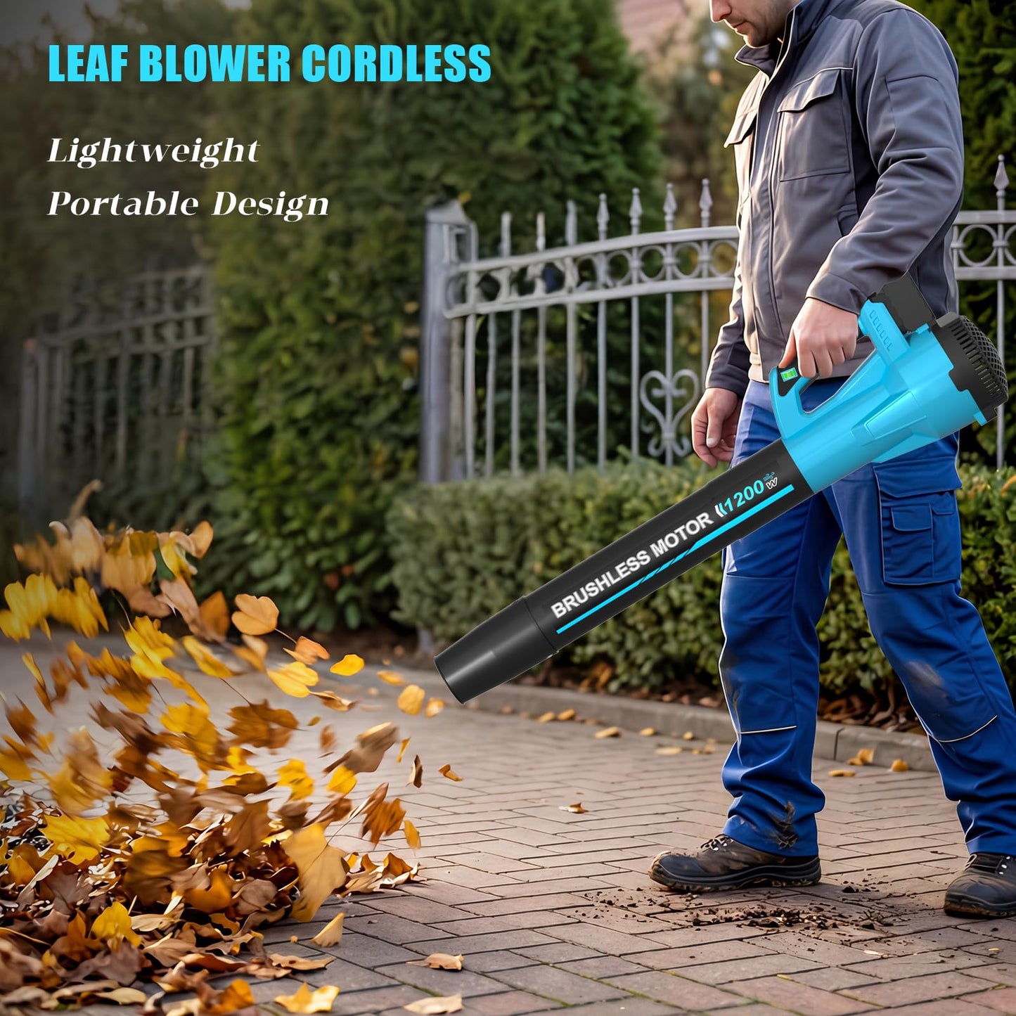 Leaf Blower,Cordless Leaf Blower with 2 X 4.0Ah Battery and Charger,6 Speed Mode Electric Leaf Blowers Cordless for Blowing Leaves,Blowers for Yard Garden Lawn Care and Dust,Gifts(M-Blue)