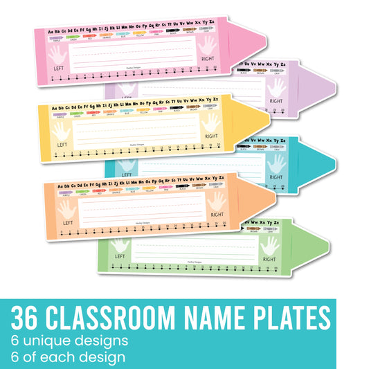 Hadley Designs Desk Name Tags for Classroom –36 Student Name Tags for Desks, 14.5x4 Name Plates for Classroom Decor, Teacher Supplies Crayon Nametags, 1st-3rd Grade Kindergarten Preschool Must Haves