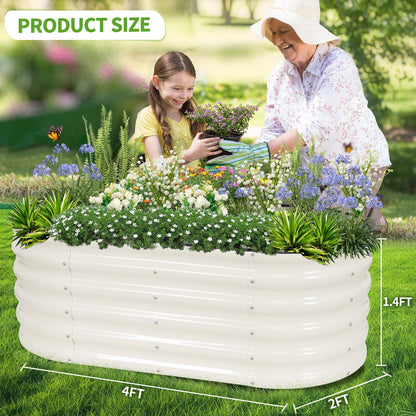 Permade Galvanized Raised Garden Bed Outdoor- 2 Pcs Raised Beds for Gardening| Metal Planter Box, Steel Raised Garden Bed Kit with Gloves for Vegetables, Flower, Herbs (4x2x1.4FT, White)