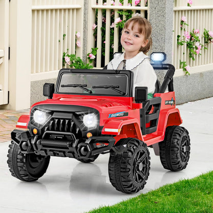 Costzon 12V Kids Ride on Truck Car, Electric Vehicle w/Remote Control, Threaded Wheels, 3 Speeds, LED Lights, Music, Horn & Wireless Connection, Battery Powered Ride on Toy for Boys & Girls 3+ (Red)