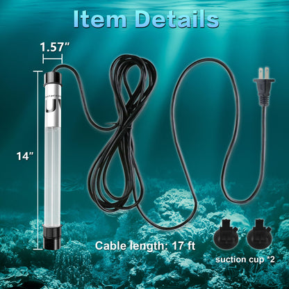 20W Pond UV Light for 100-1200 Gallon, Aquarium UV Light, UV Water Clarifier for Koi Pond, Cold Plunge, Aquarium, Swimming Pool, Spa and Fish Tank Algea Control