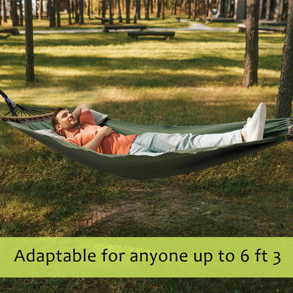 Tranquillo Double Hammock 2 Persons Cotton Canvas 600 lbs Portable Camping Hammock with Solid Curved Wood Spreader Bar Hammock for Camping Travel Indoor Patio Garden, Sage