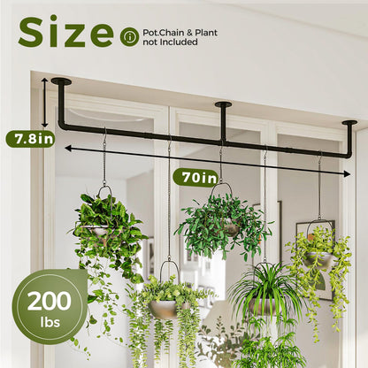 Bamworld Plant Hanger Indoor 70in Hanging Planters Rod Hanging Plant Holder for Window Plant Shelves Metal Rod，Pots Not Included