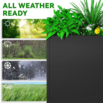 NUWJBYE Tall Metal Planter Box, 38" L x 10" W x 30" H Large Outdoor Planters with Drainage & Adjustable Shelf, Heavy Duty Steel Rectangular Planter for Patio, Balcony, Indoor(Black)