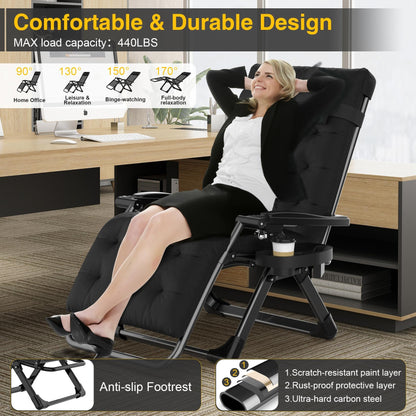 Suteck Zero Gravity Chair, Reclining Camping Lounge Chair with Aluminum Alloy Lock, Folding Patio Recliner w/Removable Pad, Adjustable Headrest and Side Tray for Outdoor Patio, Lawn, and Camping