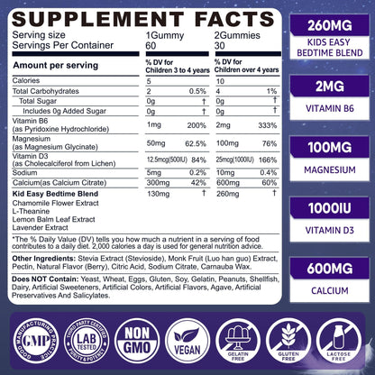 Kids Sleep Gummies - Magnesium Glycinate Gummies, Melatonin Free Sleep Aid | Magnesium, Calcium, D3, B6, L Theanine | Kid Melatonin Alternative for Restful Sleep (Pack of 1)