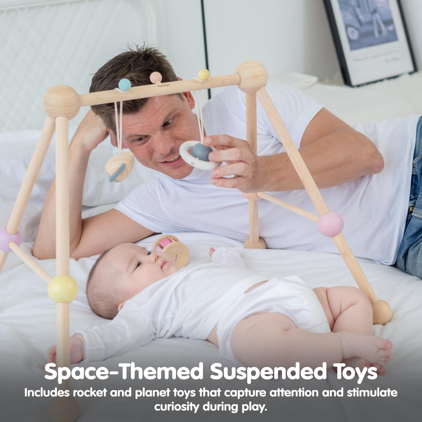 PlanToys® Play Gym Wooden Baby Activity Toy in Pastel Colours | Montessori Sensory Play for Motor Skills, Coordination & Focus | Eco-Friendly Developmental Gym