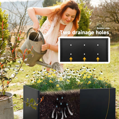 GZLVSOW Rectangular Steel Planter 36" L x 12" W x 16" H Metal Rectangle Outdoor Planter Metal Heavy Planters Box Indoor & Outdoor,Commercial & Residential (36 x 12 x 16,Black)
