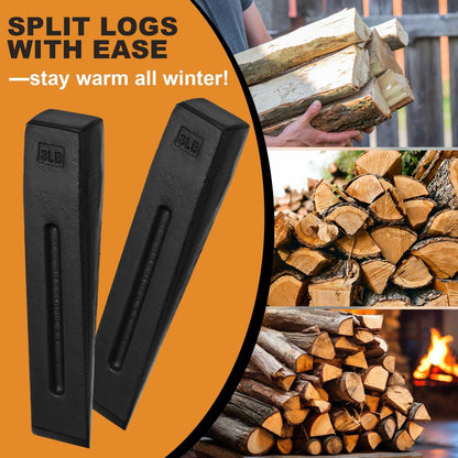 Otoolling 2 Pcs Manual Log Splitter Wedge Wood Splitting Wedges for Firewood 2 Way Black Design Forged Steel Tool for Easy Wood Splitting Sharpened Edge for Outdoor Logging Chopping(3 Lbs)