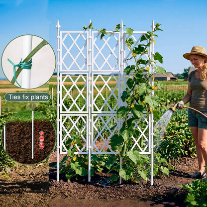 5.25FT Garden Trellis Support Fence,Metal Wall Lattice Climbing Frame for Climbing Plants Outdoor, White Iron Pipe Fence for Potted Plants Indoor for Ivy Vines Vegetable Flower, Patio, Lawn, Yard