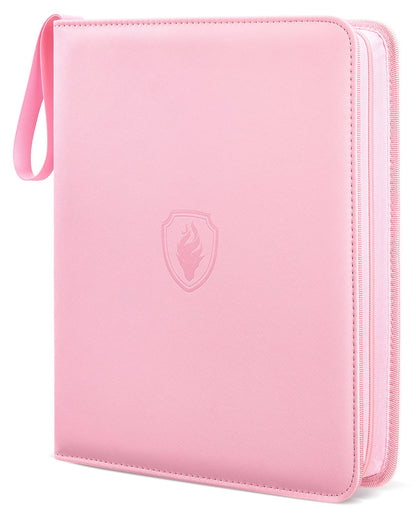 Fabmaker 9 Pocket Card Binder, Premium Trading Card Binder Holds 756 Cards, PU Cover 3 Ring Zipper Card Binder, Portable Baseball Card Binder, Collection Album for Game & Sport Cards, Pink