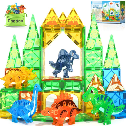 Coodoo Dinosaur Toys Magnetic Tiles 3D Movable Dinos for Kids 3-5 5-7 Toddler Outdoor Sensory Toys, STEM Educational Magnetic Blocks for 3+ Years Old Boys Girls Kids Toy