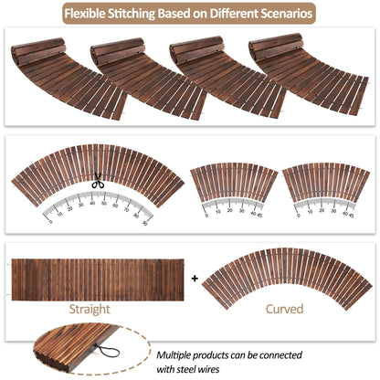 Spurgehom 7FT Wooden Garden Pathway Curved Outdoor Walkway Roll Out Cedar Wood Patio Flooring Path Decorative Lawn Patio Pavers Boardwalk Beach Wedding Party (Brown)