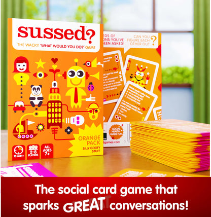 SUSSED The Wacky ‘What Would You Do’ Social Card Game - Simple Fun for Kids, Teens and Adults - Easy Family Travel Game for Road Trips - Ages 7 and Up - Orange Deck