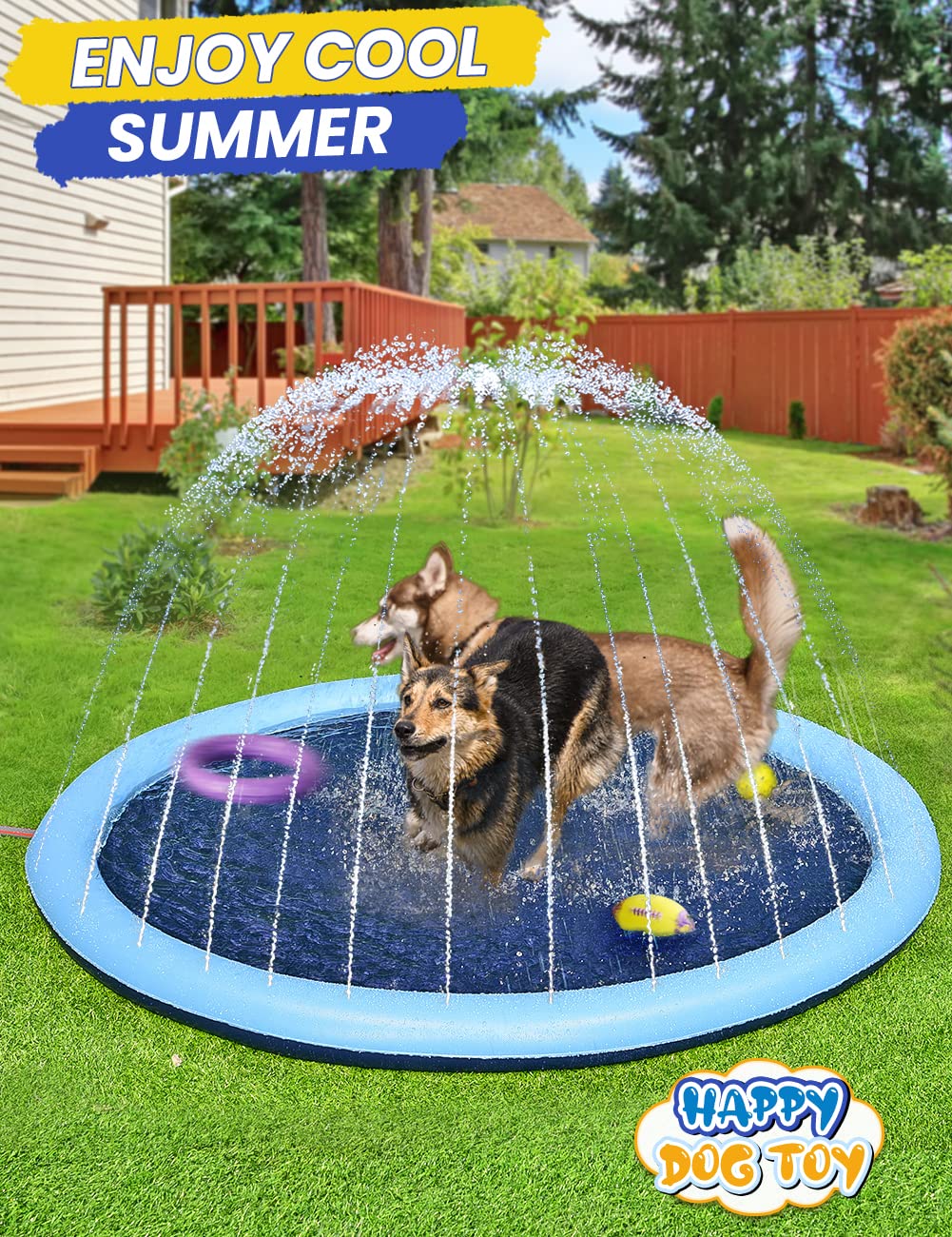 PETOCAT Splash Pad Non-Slip Dogs Cool Sprinkler Pool Extra Large Splash Pads for Kids Dog Baby Wading Pool Summer Outdoor Play Water Fun Toy Gift Easy to Use/Clean 87 inch