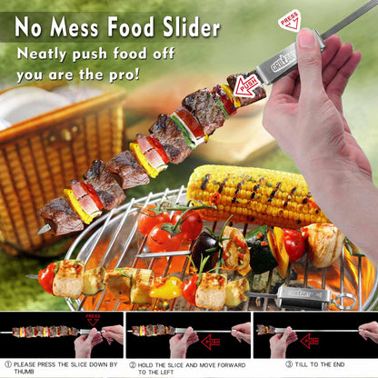 GRILLART Kabob Skewers for Grilling - Metal Skewer for Kabobs with Slider - Flat BBQ Skewer Stainless Steel - 17" Shish Kabob Grill Skewers & Ideal Kabob Sticks for Meat Shrimp Chicken Veggie (10PCS)