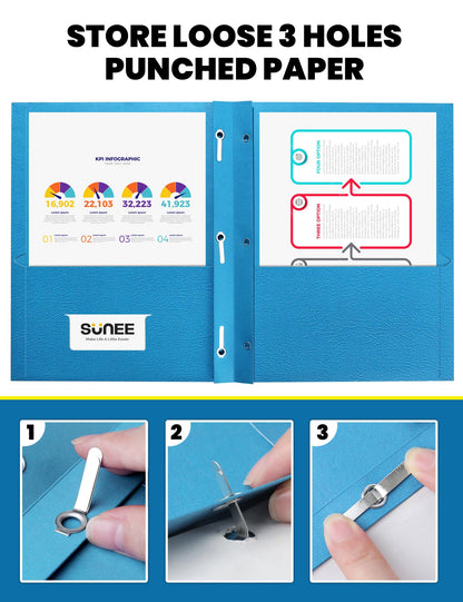 SUNEE 2 Pocket Folders with Prongs (25 Pack, Blue), Paper Folders with 2 Pockets and 3 Prongs Fit Letter Size Paper, Folders with Prongs for School Office Home Business